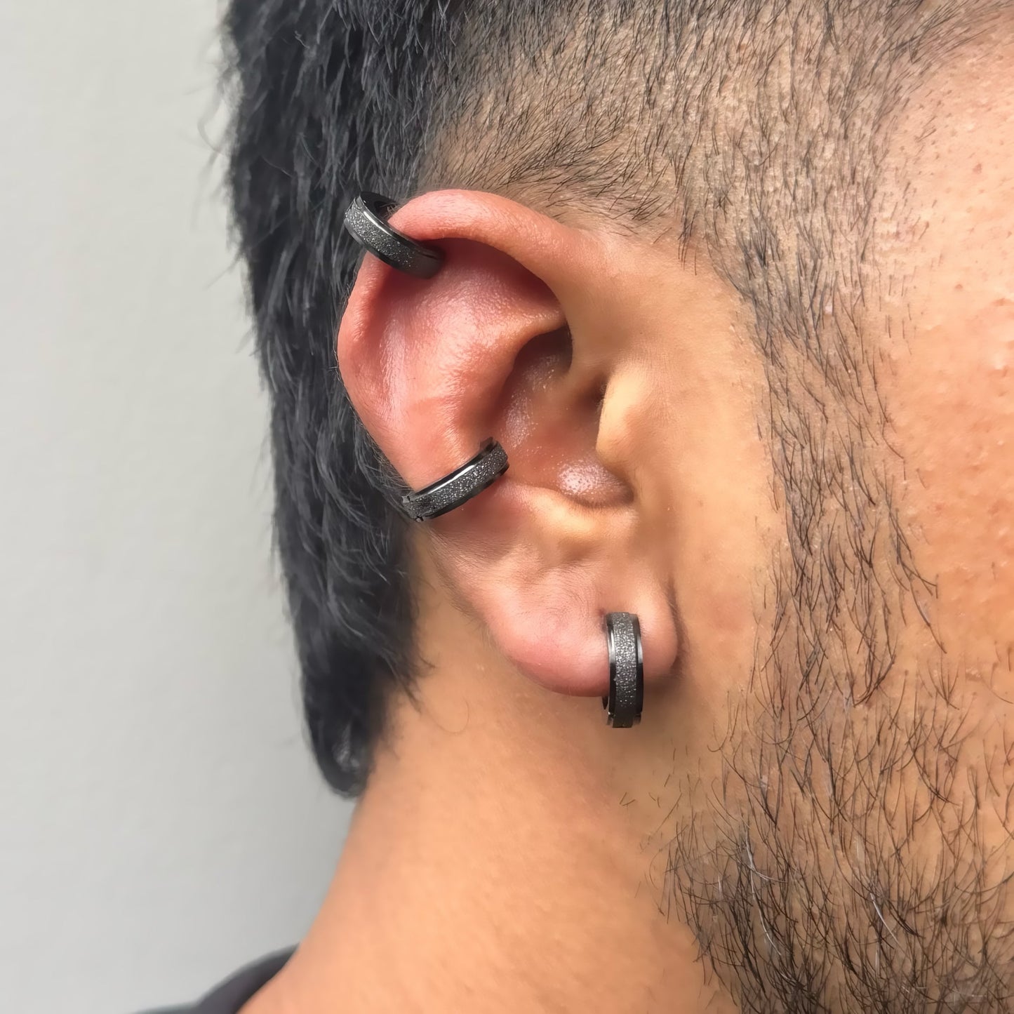 FROSTED PRESSING HOOP/ CUFF (BLACK NON - PIERCED)