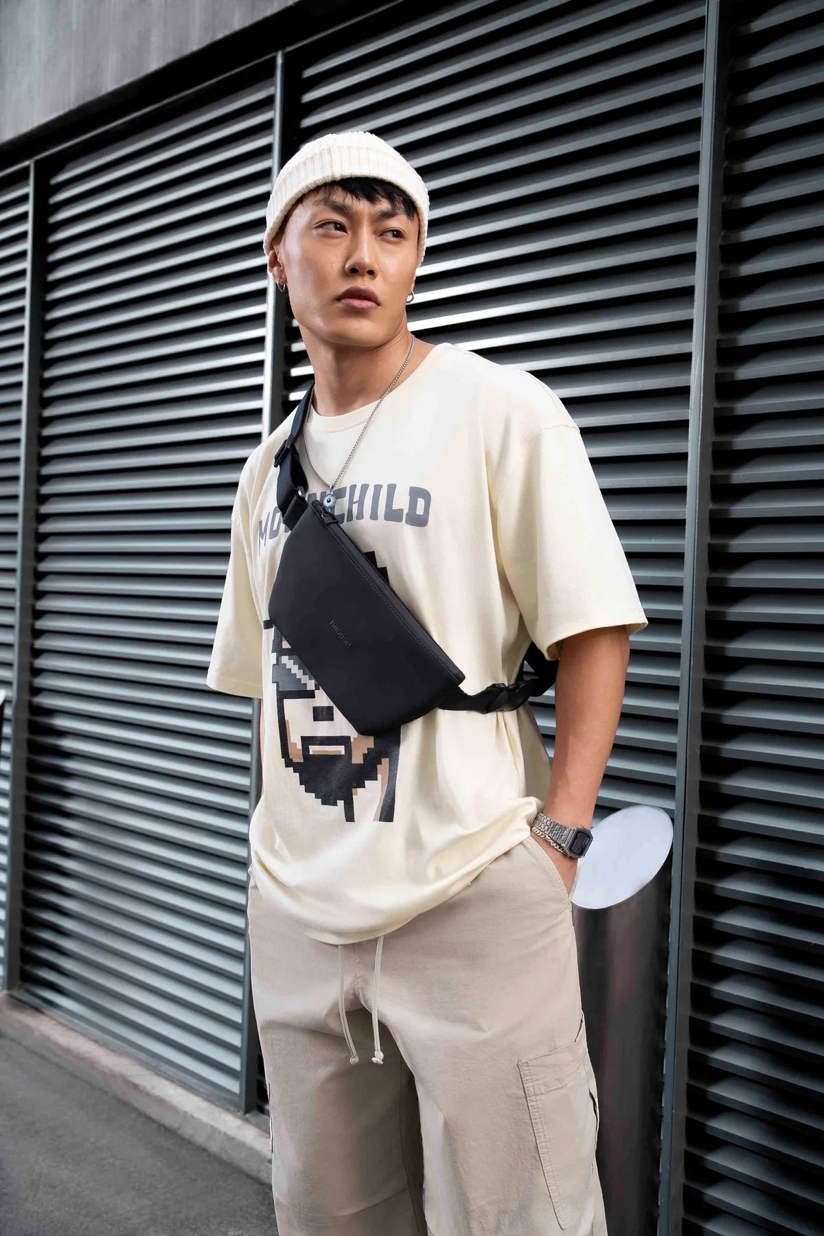 Moonchild Pixel Art Oversized Off-White T-shirt