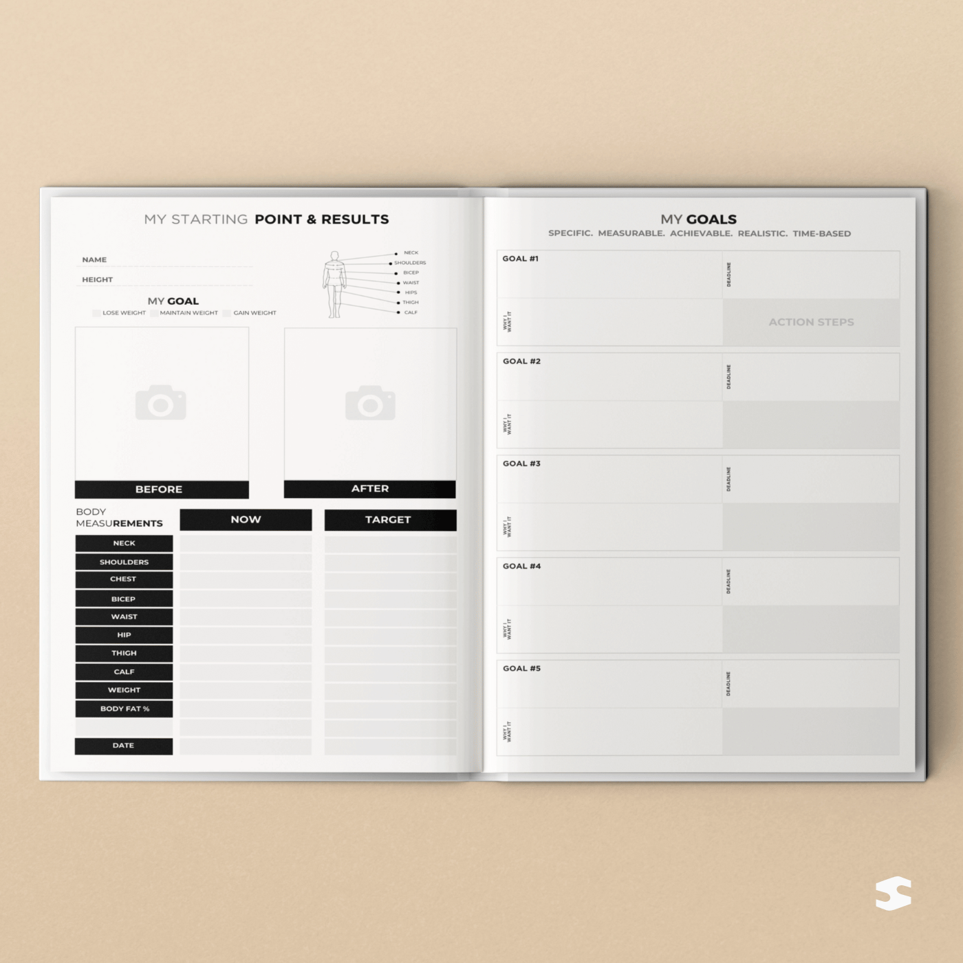 Fitness & Diet Planner, Gym Log Book & Food Journal - Workout Journal, Habit Tracker, Undated Daily Fitness Diary for Men & Women