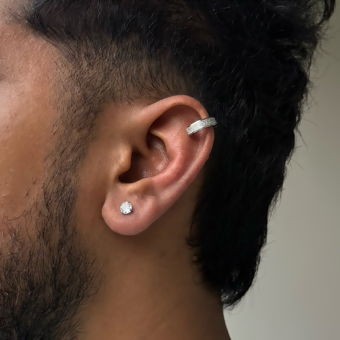 FROSTED PRESSING HOOP/ CUFF (SILVER NON - PIERCED)