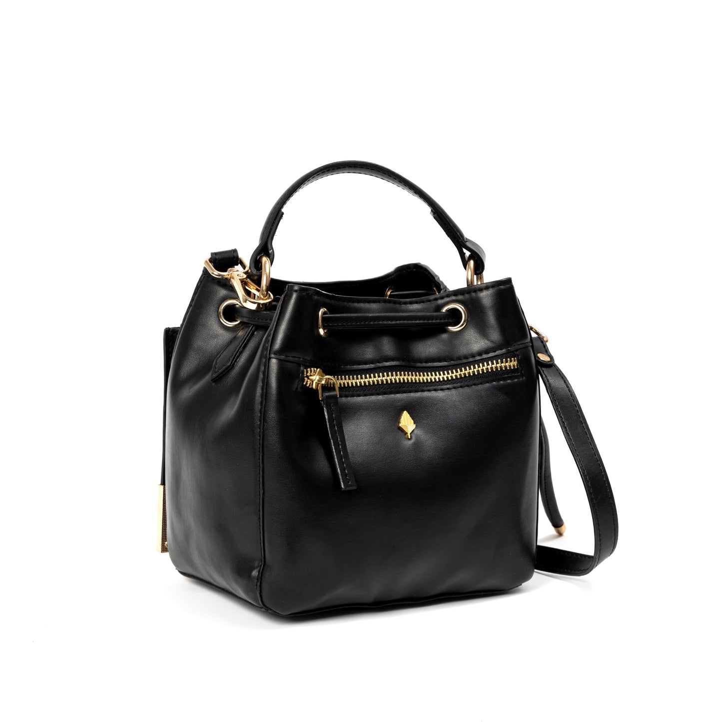 Nora Vegan Leather Embroidered Sling Bag – Black