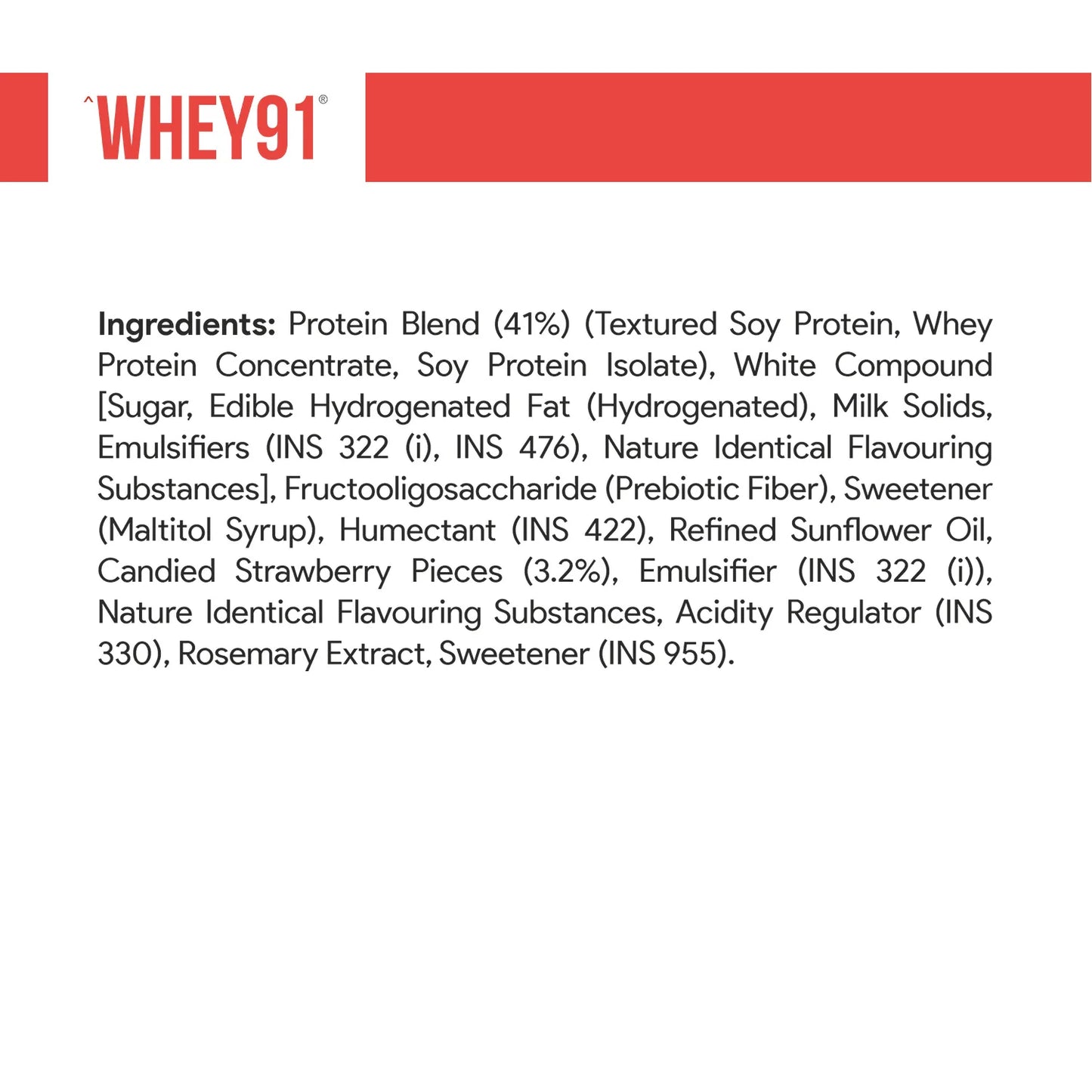 Whey91 Strawberry Splash Protein Bars - 20g Protein 7.2g Fibre (Pack of 6 bars)