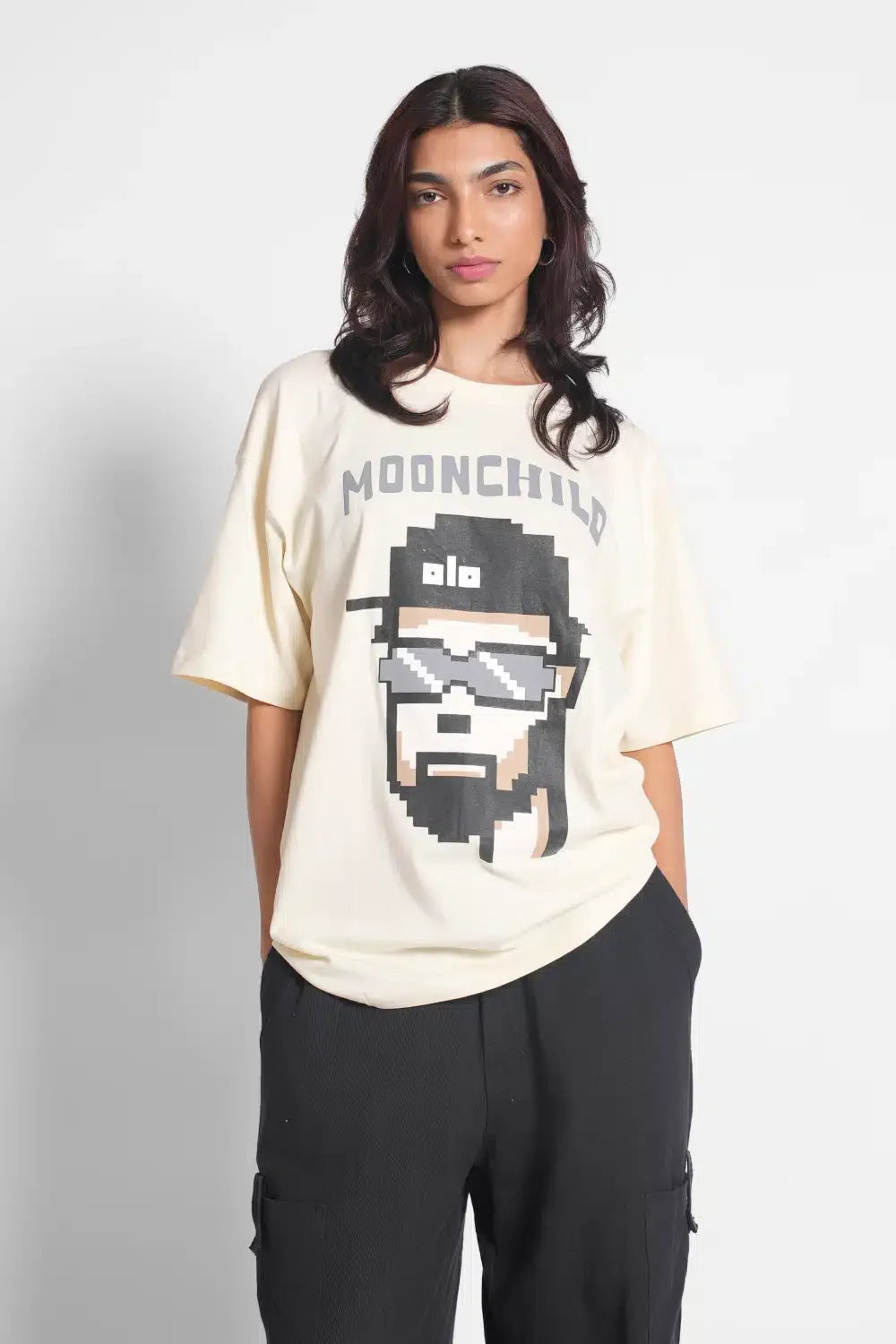 Moonchild Pixel Art Oversized Off-White T-shirt