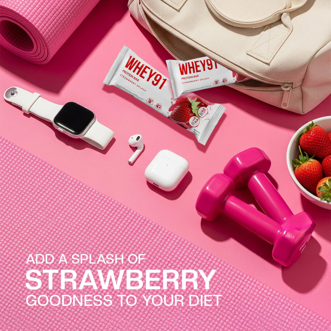 Whey91 Strawberry Splash Protein Bars - 20g Protein 7.2g Fibre (Pack of 6 bars)