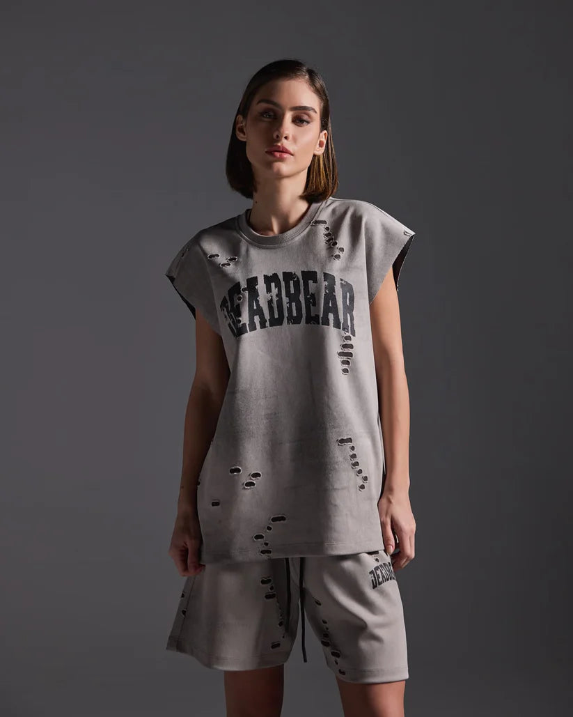 Distressed Washed Grey Tank