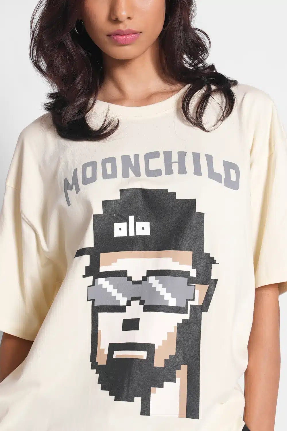 Moonchild Pixel Art Oversized Off-White T-shirt