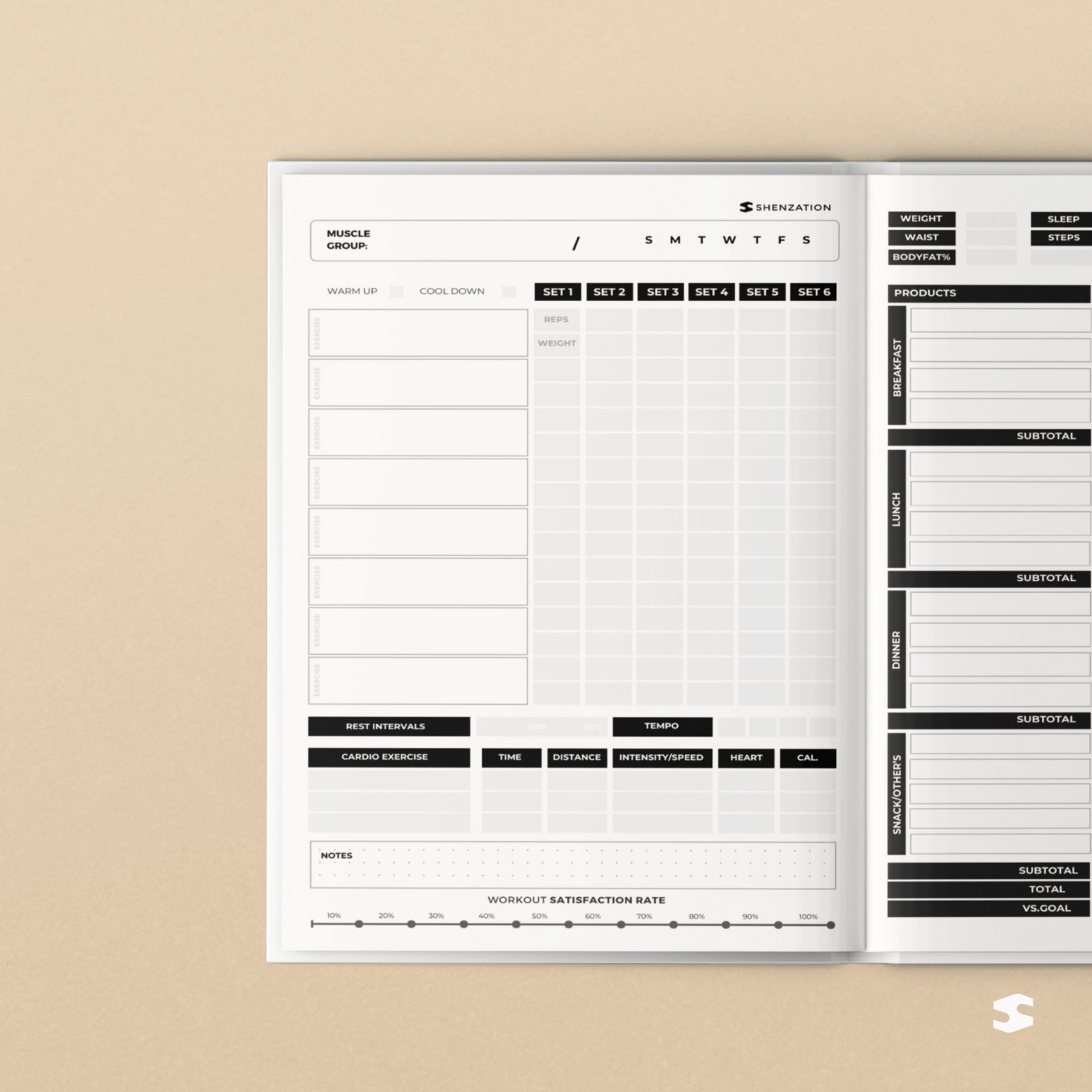 Fitness & Diet Planner, Gym Log Book & Food Journal - Workout Journal, Habit Tracker, Undated Daily Fitness Diary for Men & Women