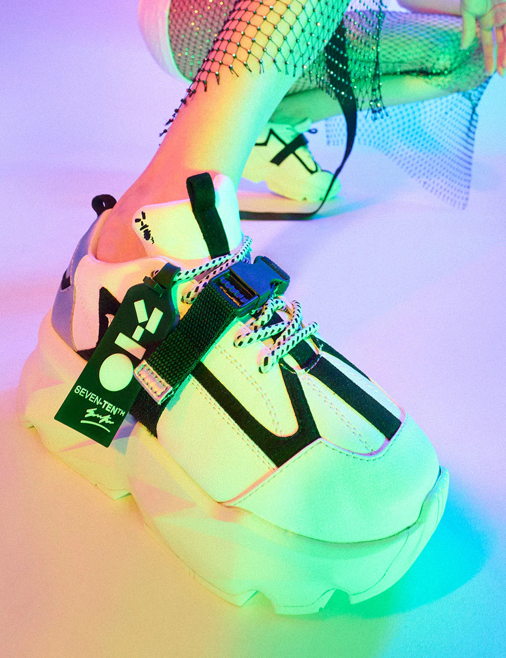 White Silver Buckle Chunky Sneaker | 7-10