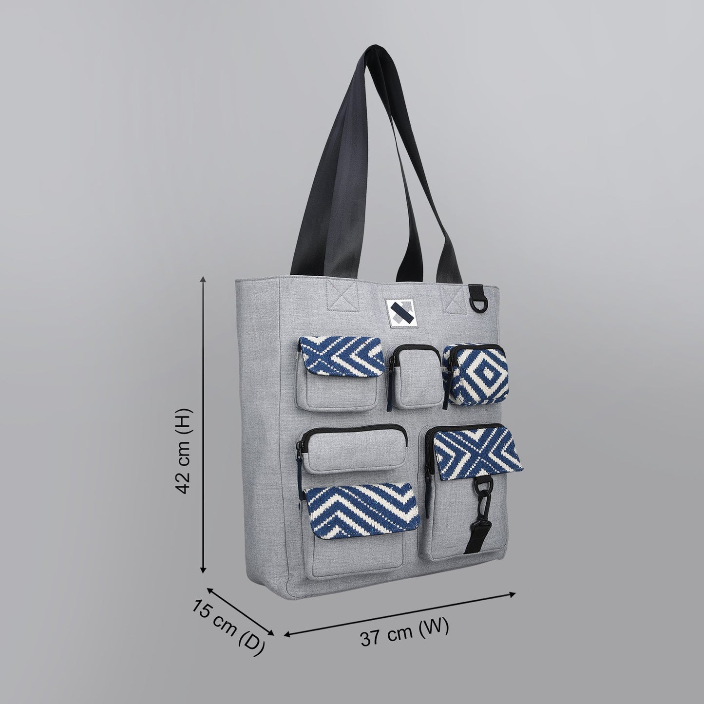 POCKET CLUSTER LAPTOP TOTE - Grey
