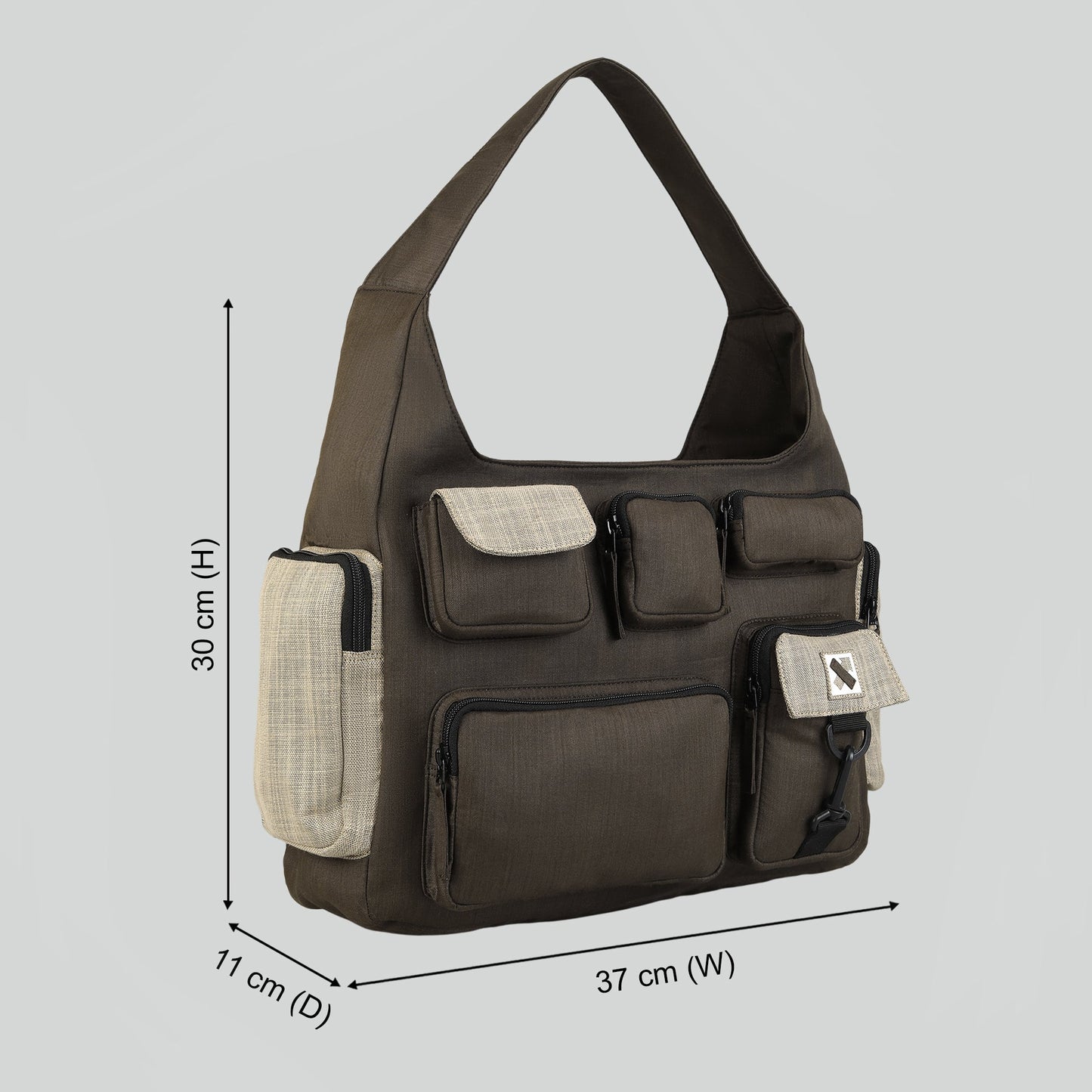 POCKET CLUSTER HOBO BAG - Brown
