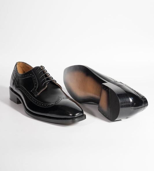 Michigan Black Calf  Chisel Toe Wingtip Derby Shoe
