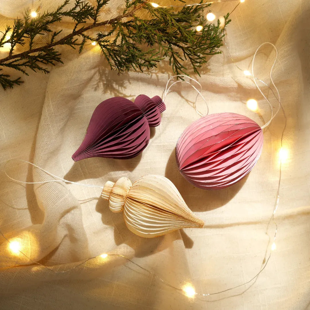Off-White & Gold Glitter Christmas Ornaments
