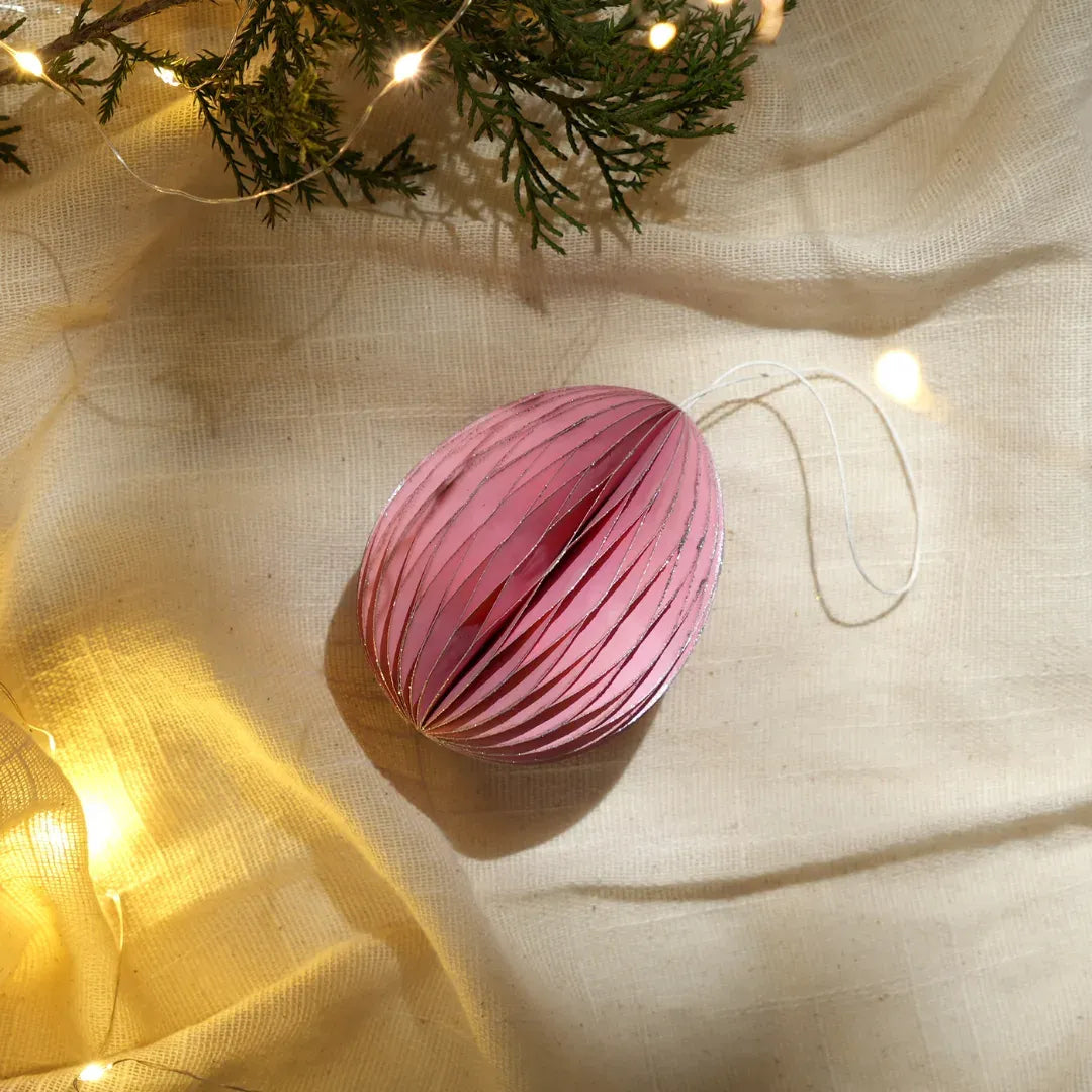 Christmas Ornaments Festive Pink With Silver Glitter