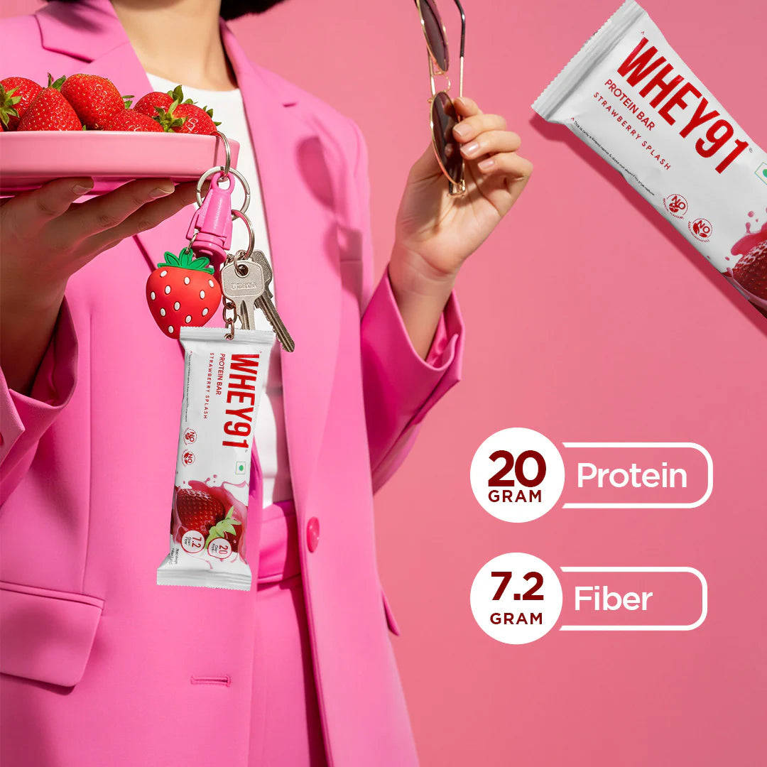 Whey91 Strawberry Splash Protein Bars - 20g Protein 7.2g Fibre (Pack of 6 bars)