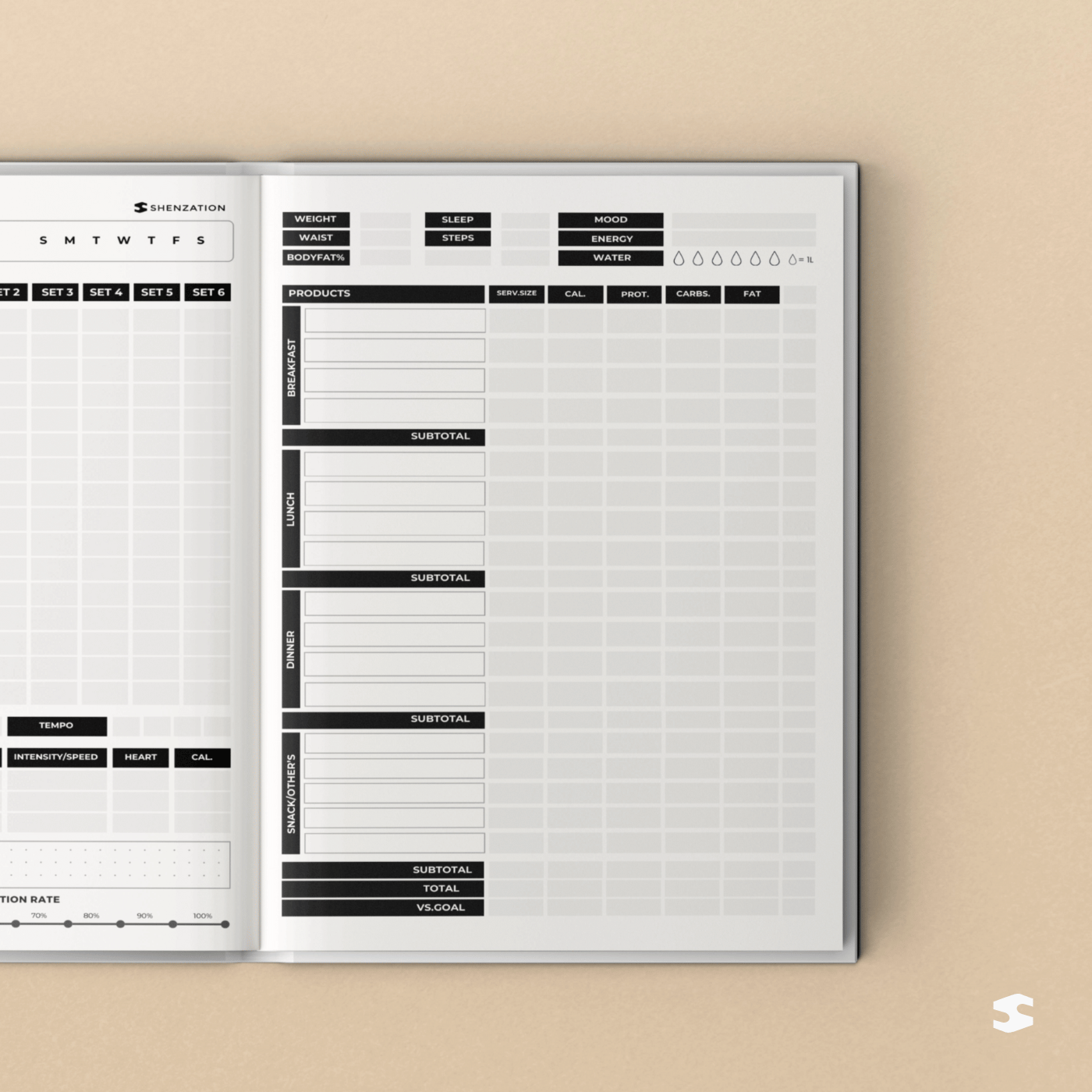 Fitness & Diet Planner, Gym Log Book & Food Journal - Workout Journal, Habit Tracker, Undated Daily Fitness Diary for Men & Women
