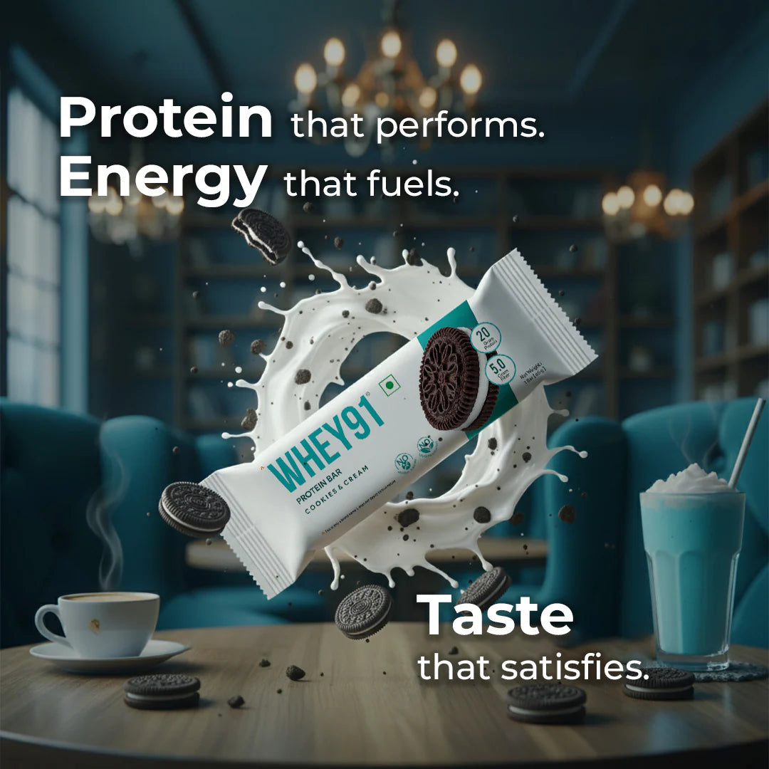 Whey91 Cookies & Cream Protein Bar, 20g Protein & 5g Fibre (Pack of 6 bars)