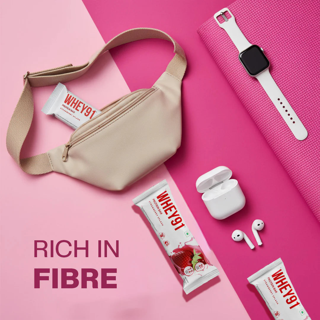 Whey91 Strawberry Splash Protein Bars - 20g Protein 7.2g Fibre (Pack of 6 bars)