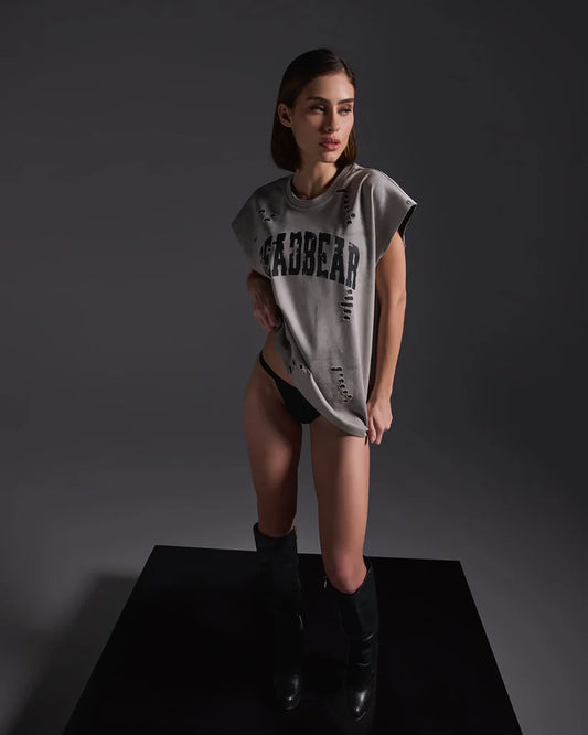 Distressed Washed Grey Tank