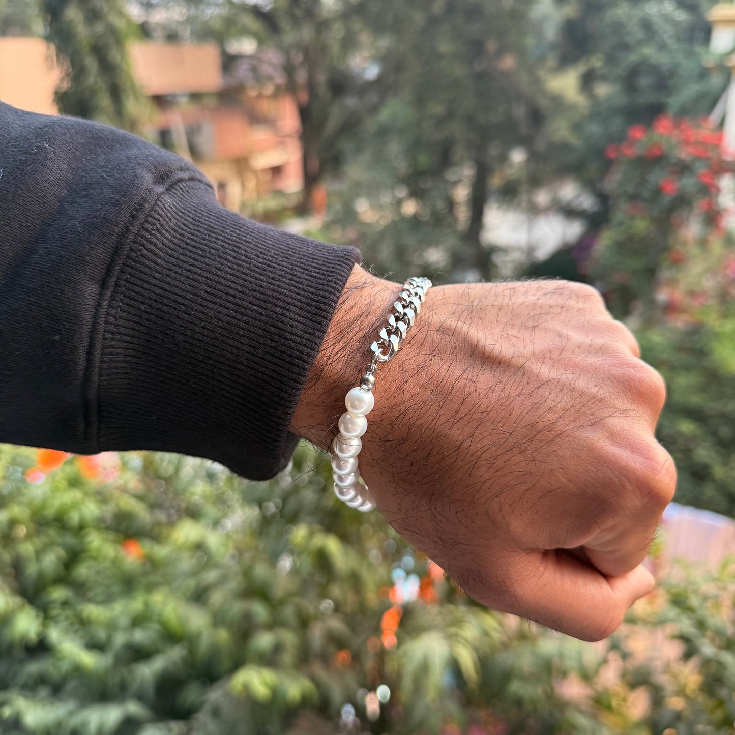 PEARL HALF & HALF BRACELET (SILVER)