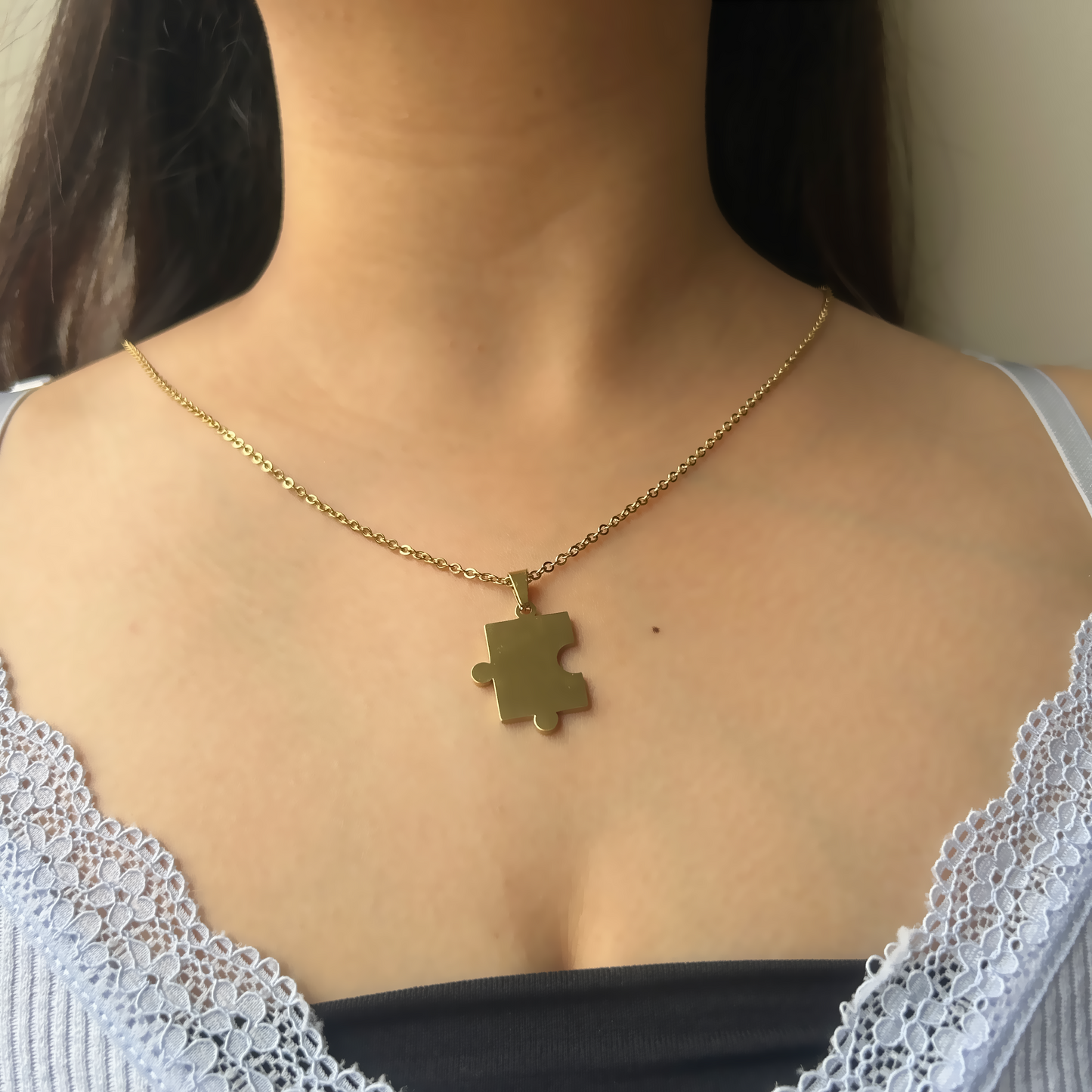 PERSONALISED PUZZLE NECKLACE SET OF 2 - 18K WHITE/GOLD-PLATED