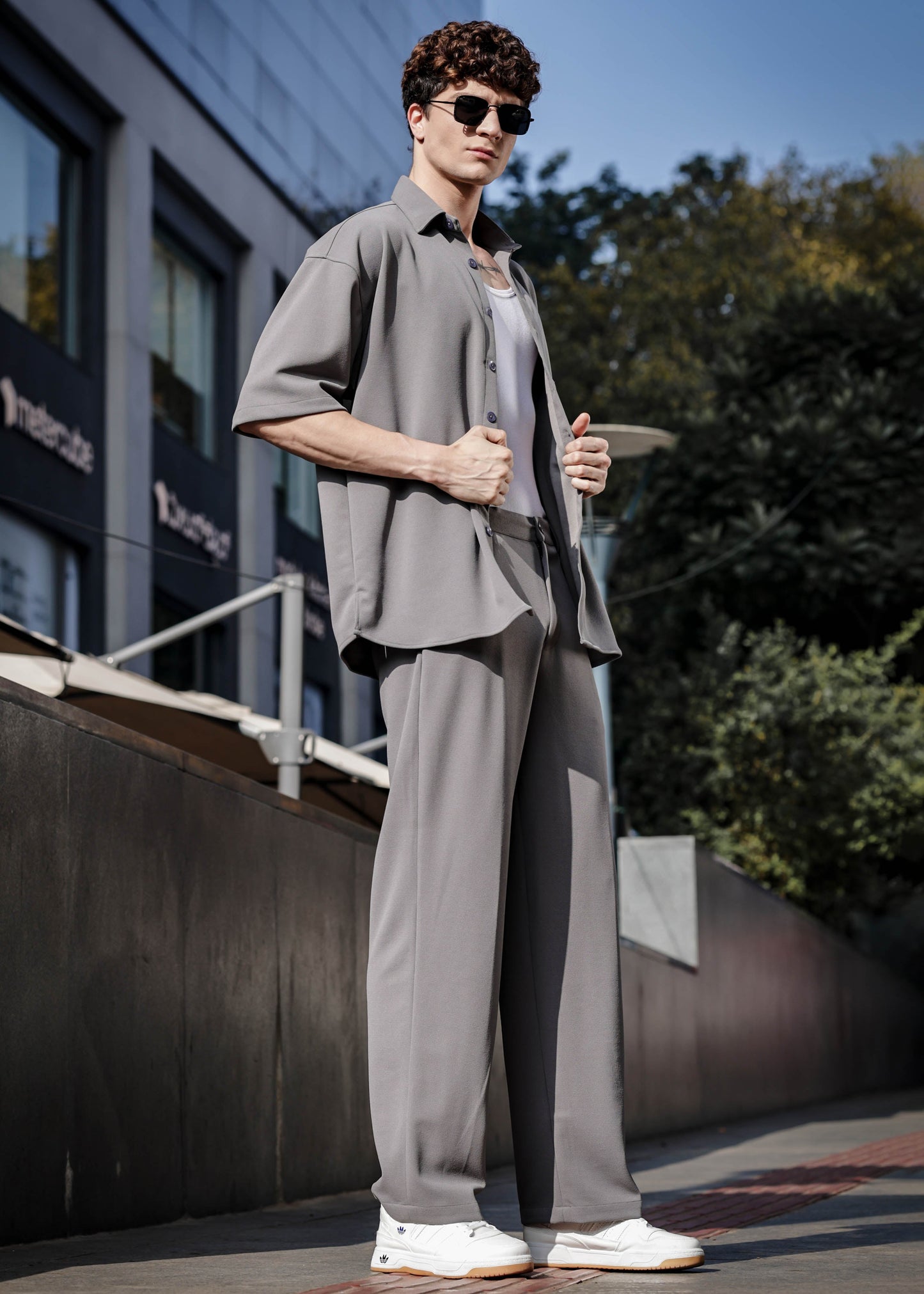 Solid Cotton Blend Oversized Coord Set Lunar