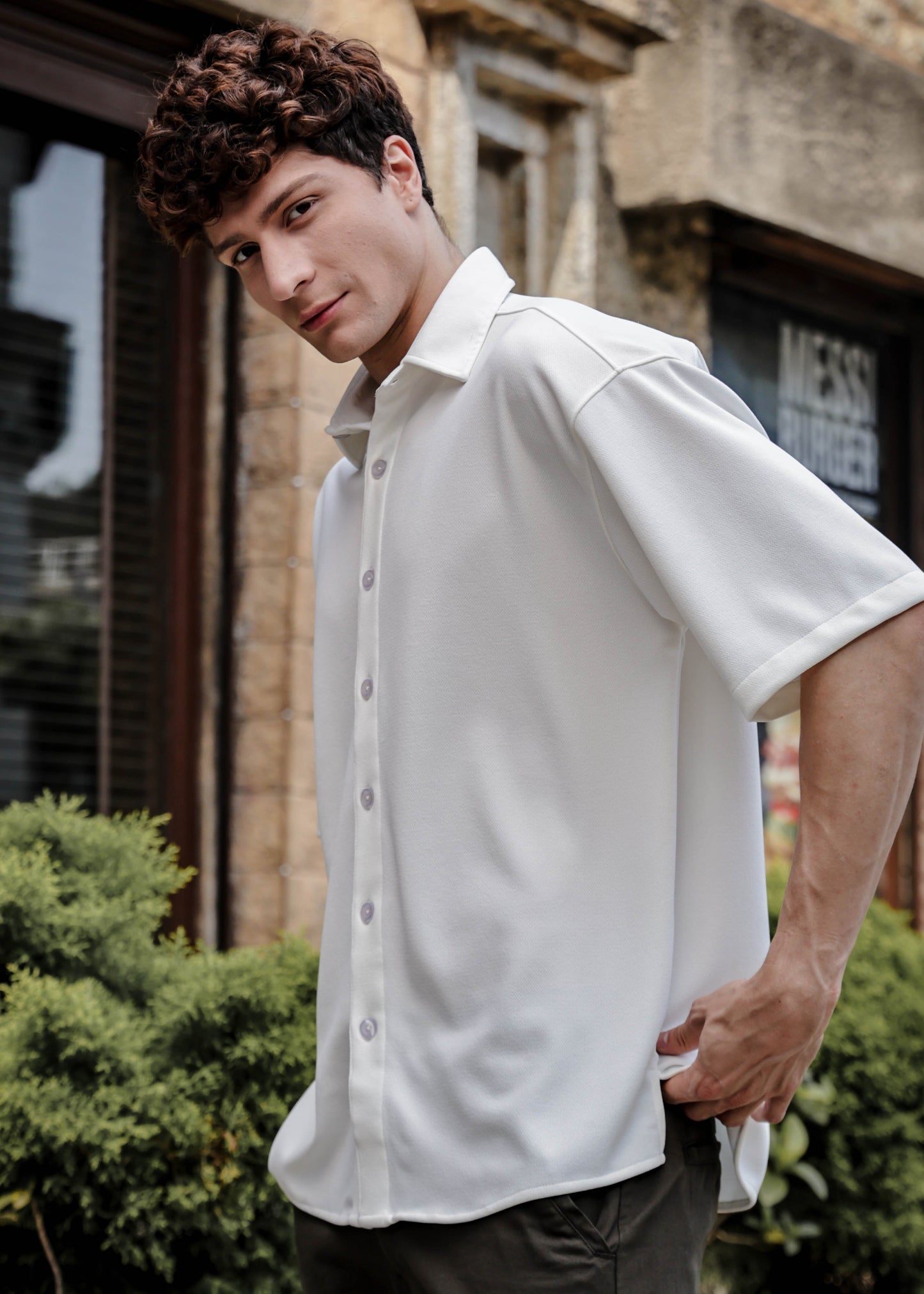 Solid Cotton Blend Oversized Shirt Frost
