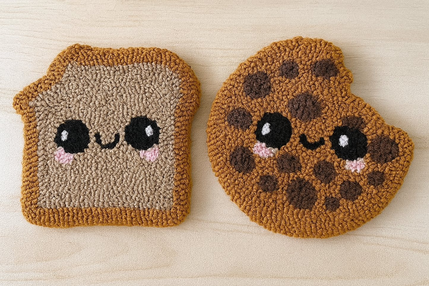 Bread and cookie BFFs mug rug styled as playful table accent decor