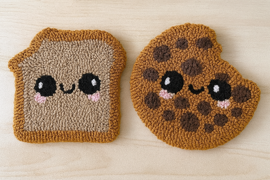 Bread and cookie BFFs mug rug styled as playful table accent decor