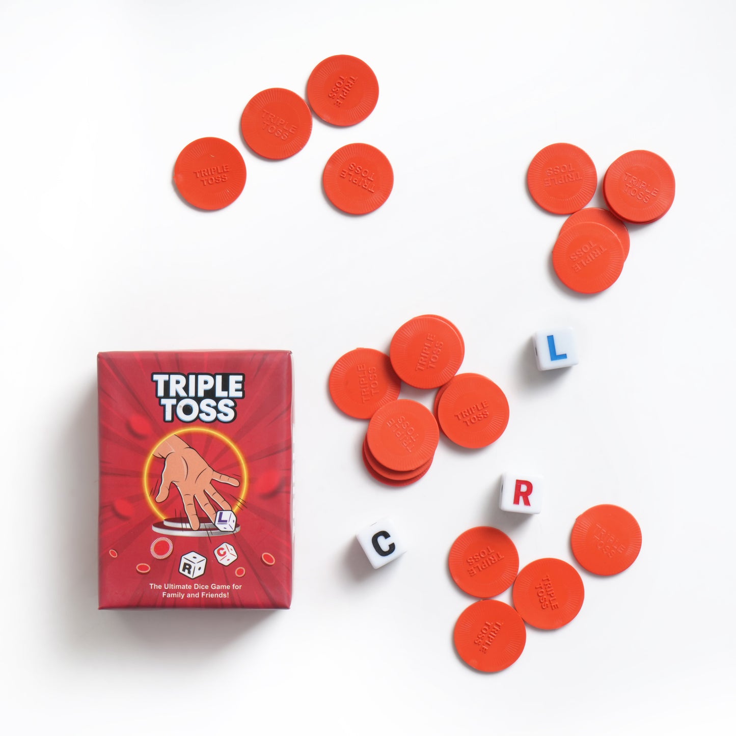 Triple Toss Dice Game – A Left Center Right Game with 3 Dice and 30 Red Chips