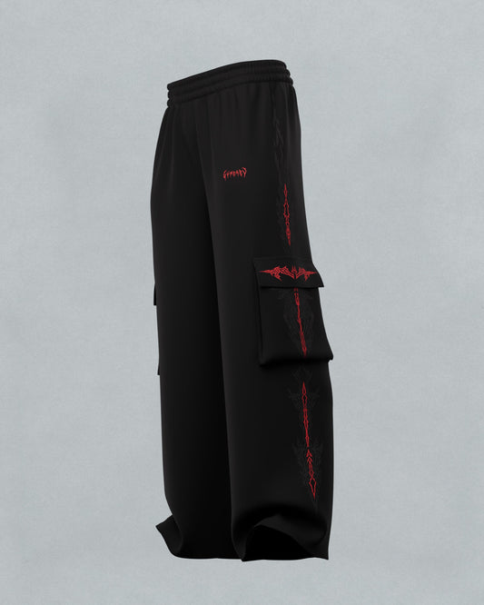 FeralWalk Oversized Cargo Joggers - Blood Red
