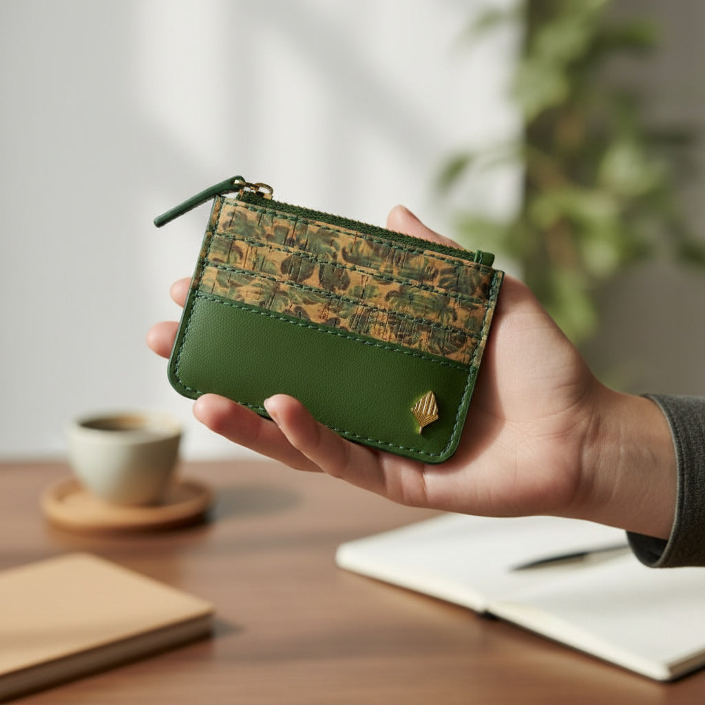 Iris – Green Plant Leather Card Holder