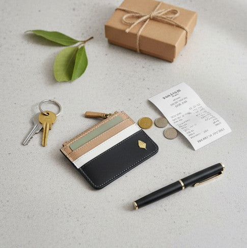 Iris – Grey & Almond Plant Leather Card Holder