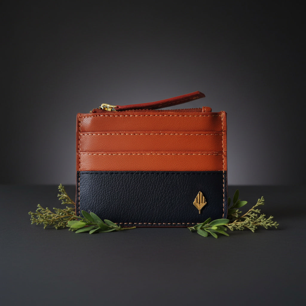 Iris – Gingerbread & Black Plant Leather Card Holder