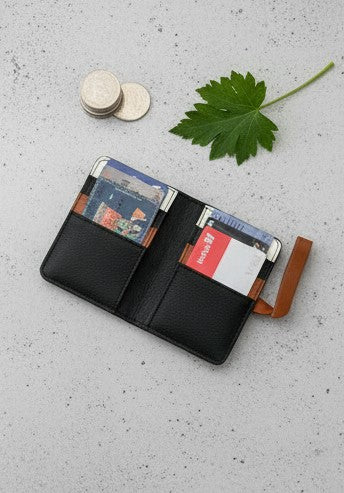 Neith – Black & Gingerbread Plant Leather Card Holder
