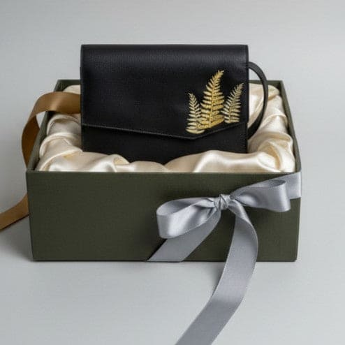 Hera – Black | Embroidered Plant Leather Crossbody Bag
