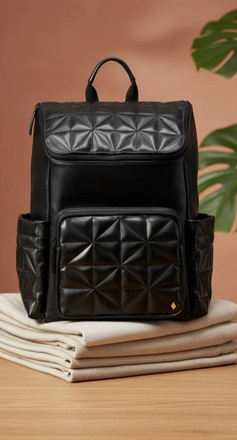 Elm Black Plant Leather Backpack
