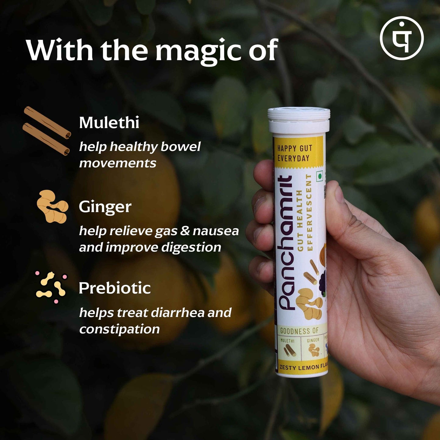 Panchamrit Gut Health Effervescent Tablets | Zesty Lime Flavor