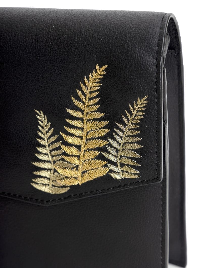 Hera – Black | Embroidered Plant Leather Crossbody Bag