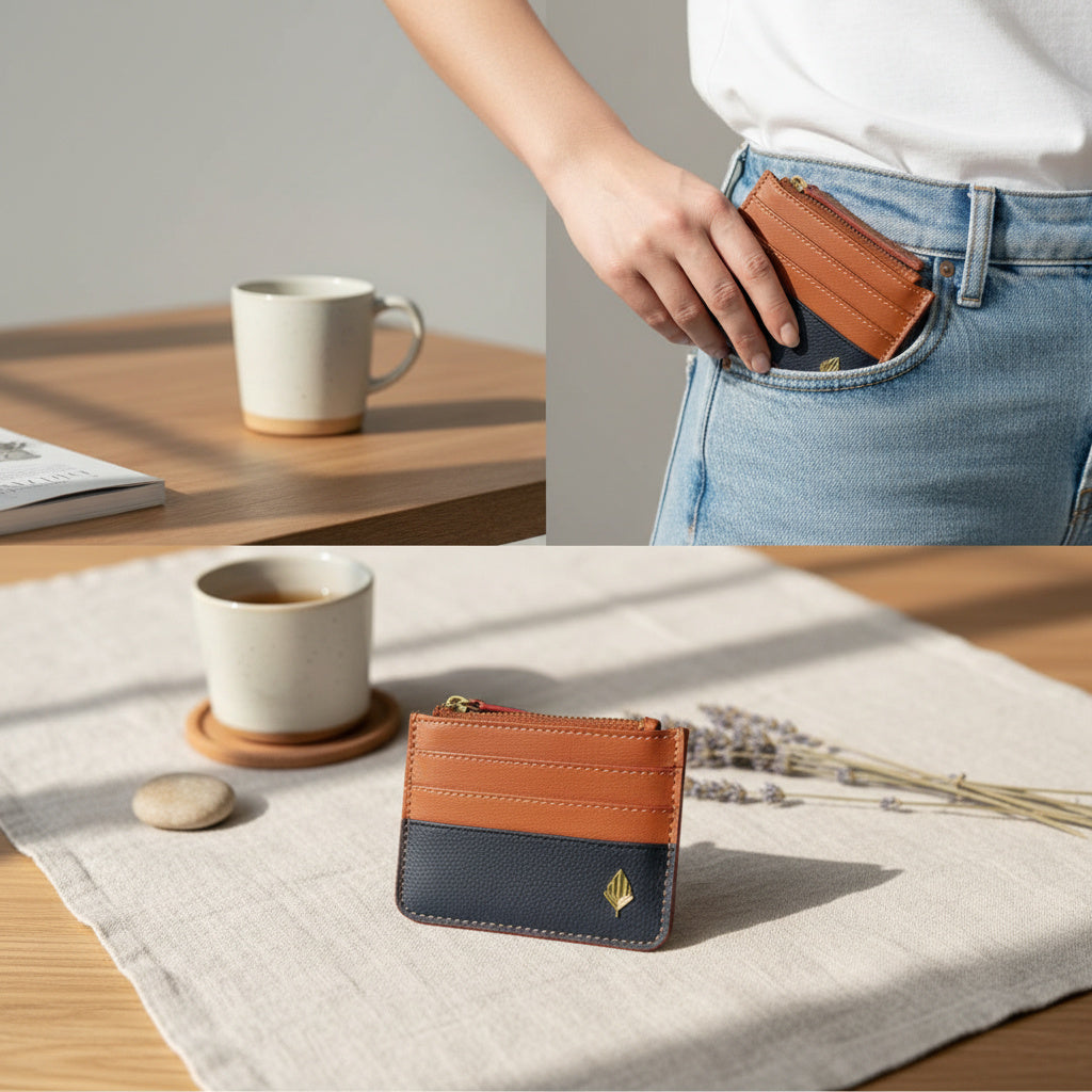 Iris – Gingerbread & Black Plant Leather Card Holder