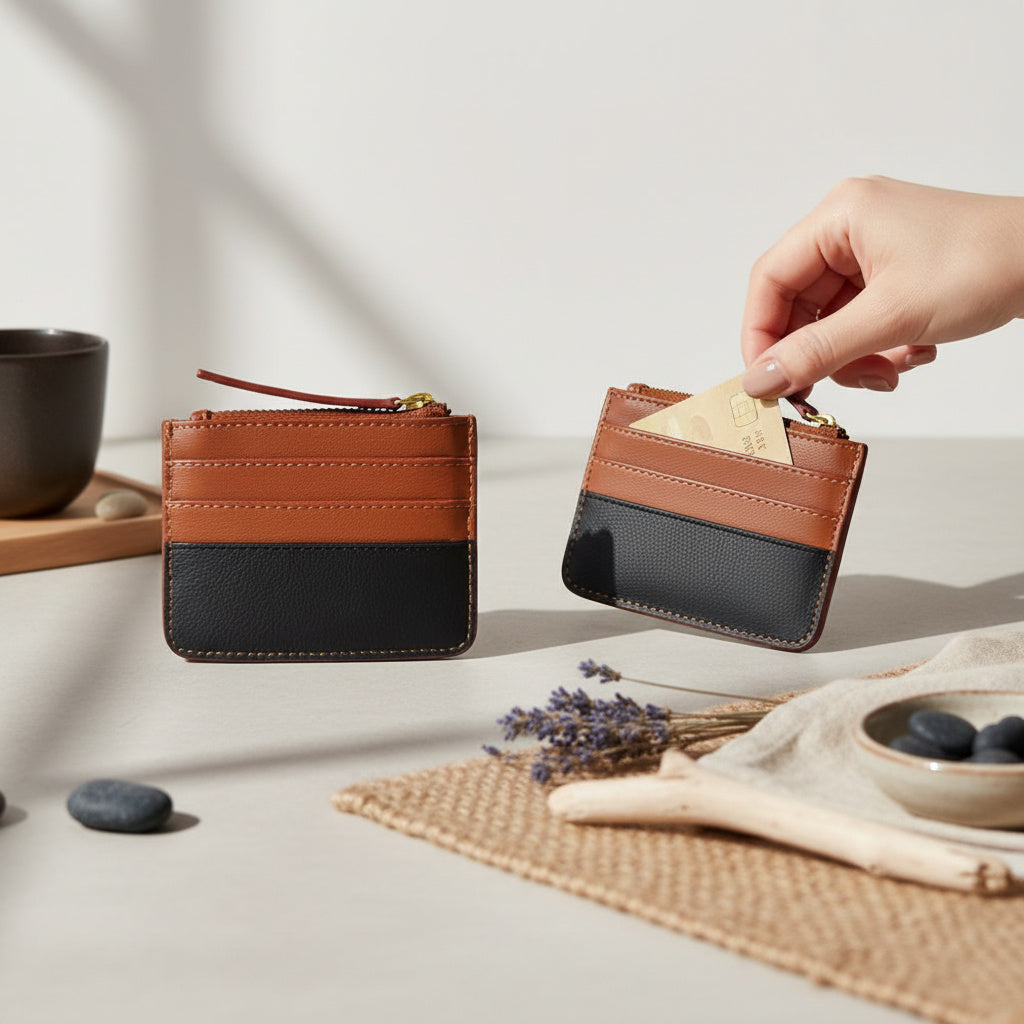 Iris – Gingerbread & Black Plant Leather Card Holder
