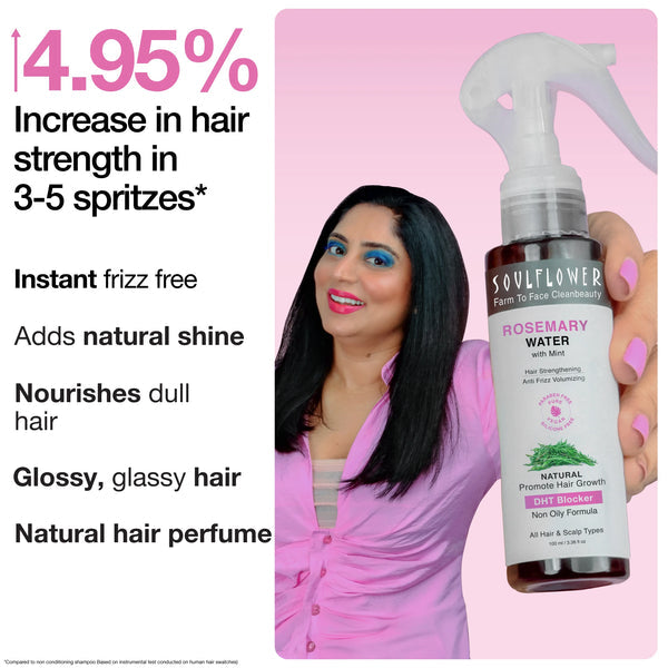 Soulflower Rosemary Water Hair Spray with 1% Niacinamide for Hair Growth & Frizz Control