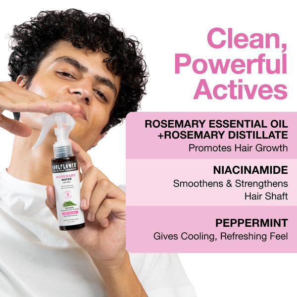 Soulflower Rosemary Water Hair Spray with 1% Niacinamide for Hair Growth & Frizz Control