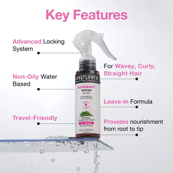 Soulflower Rosemary Water Hair Spray with 1% Niacinamide for Hair Growth & Frizz Control