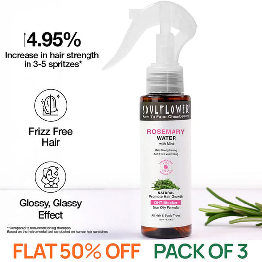 Soulflower Rosemary Water Hair Spray with 1% Niacinamide for Hair Growth & Frizz Control