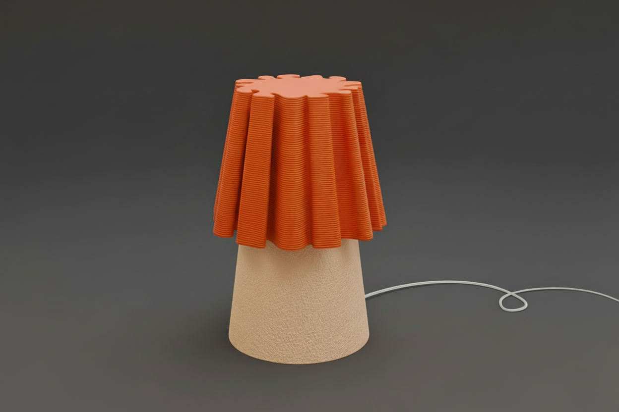 Off shot of ruffle table lamp orange beige