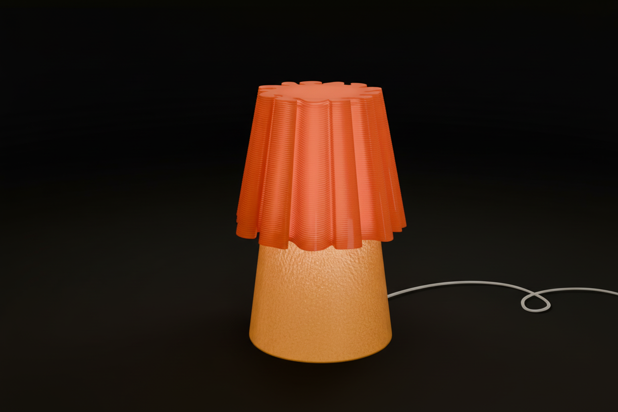 On shot of ruffle table lamp orange beige