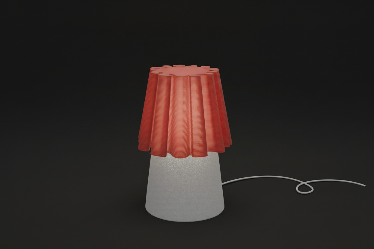On shot of ruffle table lamp red marble