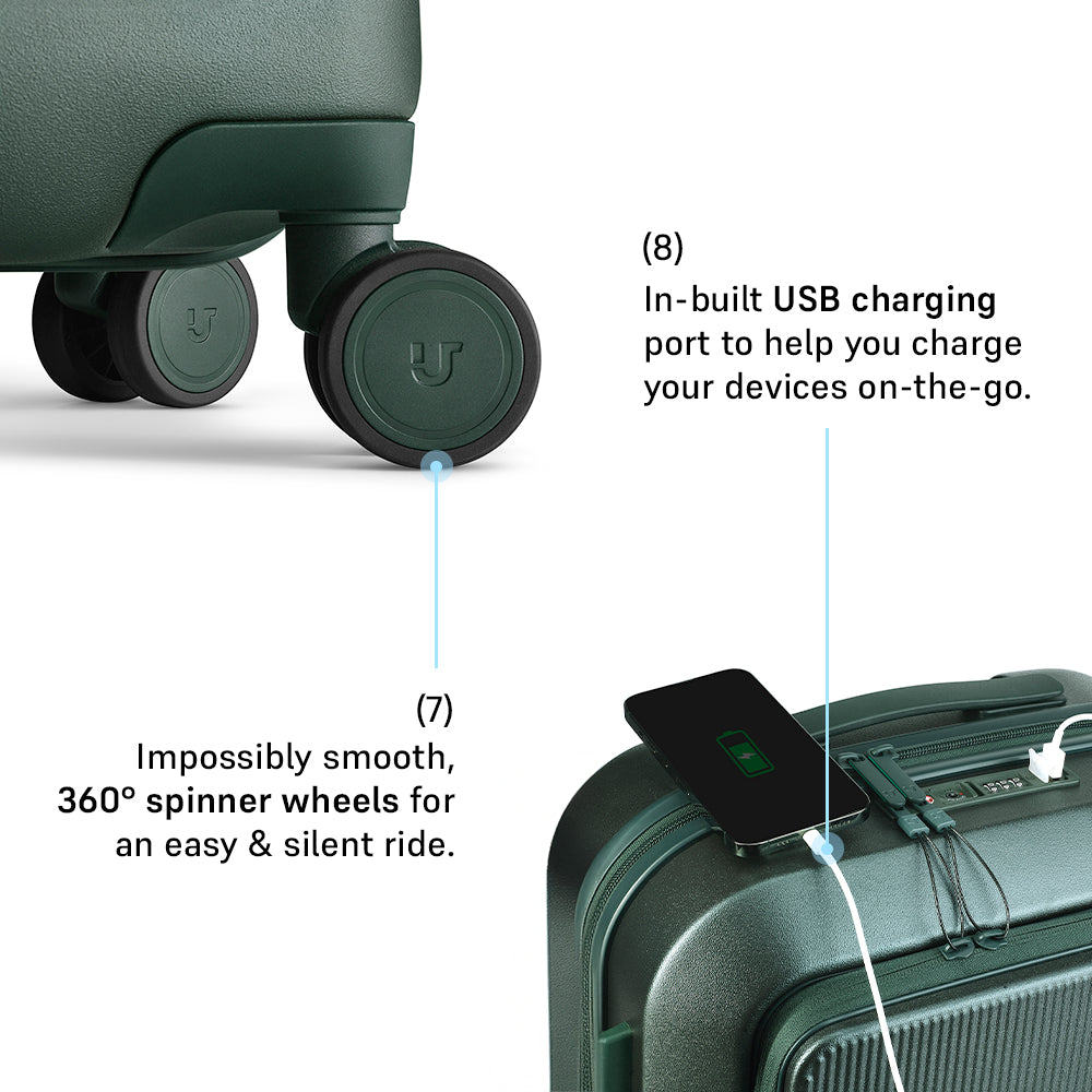 Urban Jungle Front Open Cabin Hard Luggage – Spring Dark Green