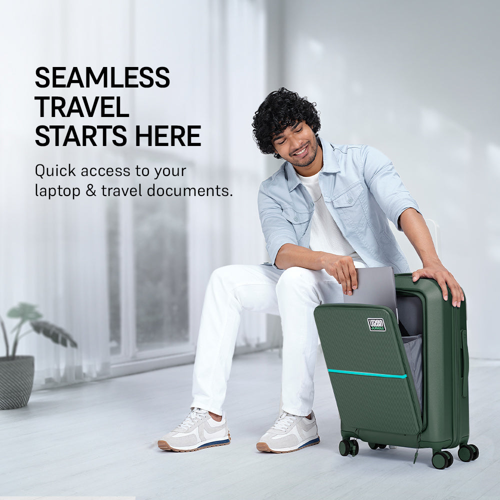 Urban Jungle Front Open Cabin Hard Luggage – Spring Dark Green