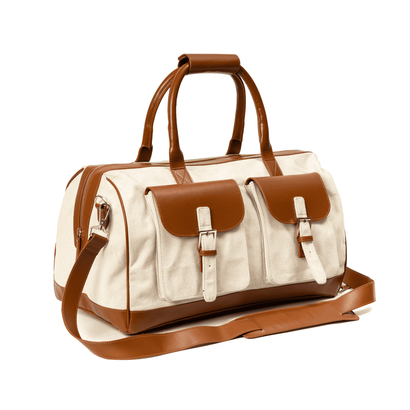 Ajax Vegan Leather Duffle Bag -Beige